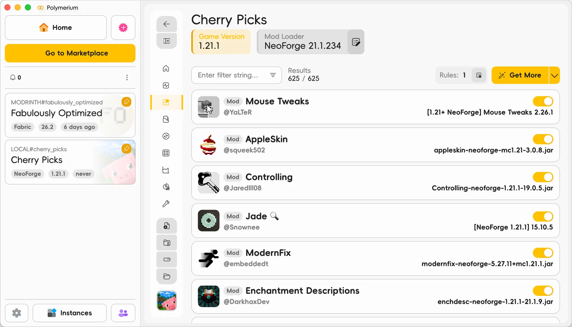 Screenshot of the package management page